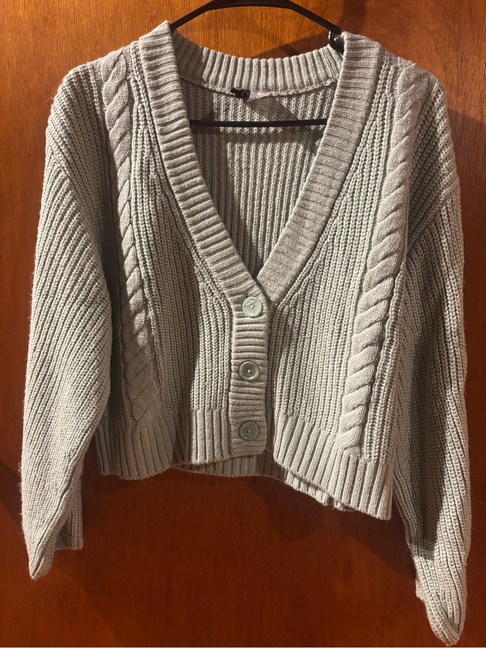 Women's Mint Cropped Cable Knit Button-Front Sweater Cardigan